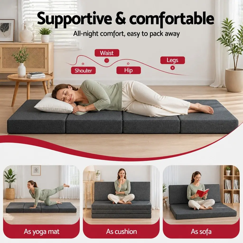Foldable Foam Mattress Queen Size Convertible Bed Chair Portable Guest Sleeping