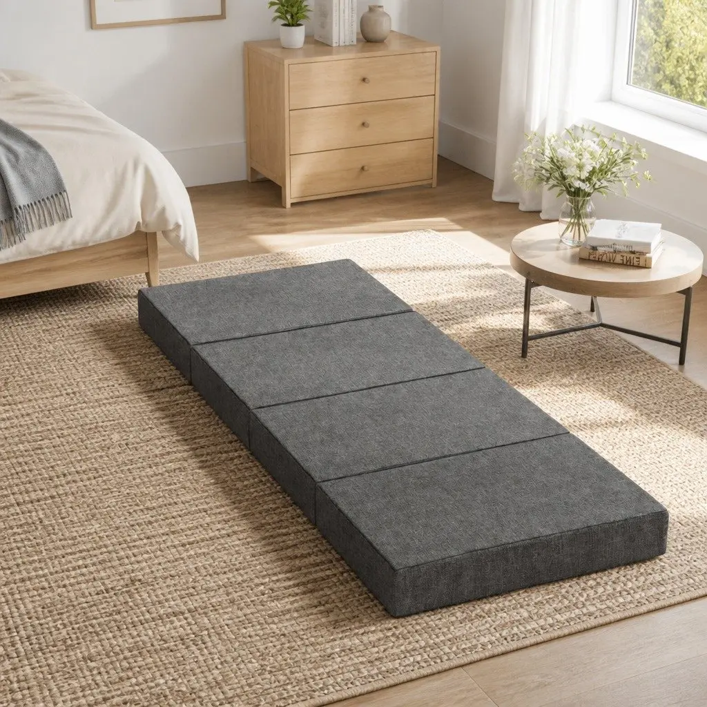 Grey Foldable Mattress for Guests and Small Spaces