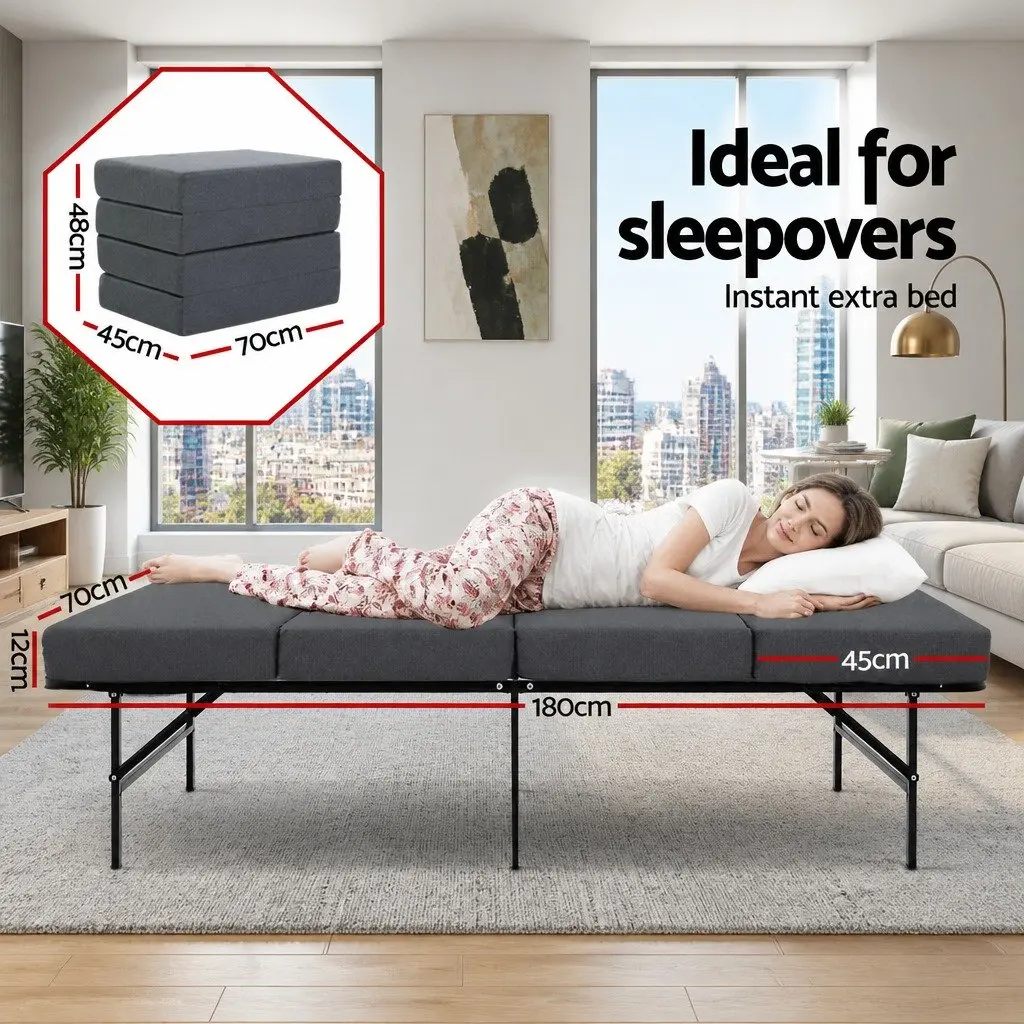 Grey Foldable Mattress for Guests and Small Spaces