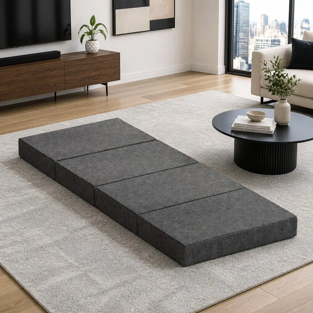Grey Foldable Mattress for Guests and Small Spaces