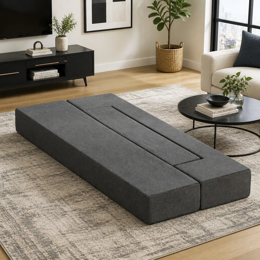 Foldable Mattress Grey Foam Sofa Bed Lounger Ottoman 190cm Removable Cover