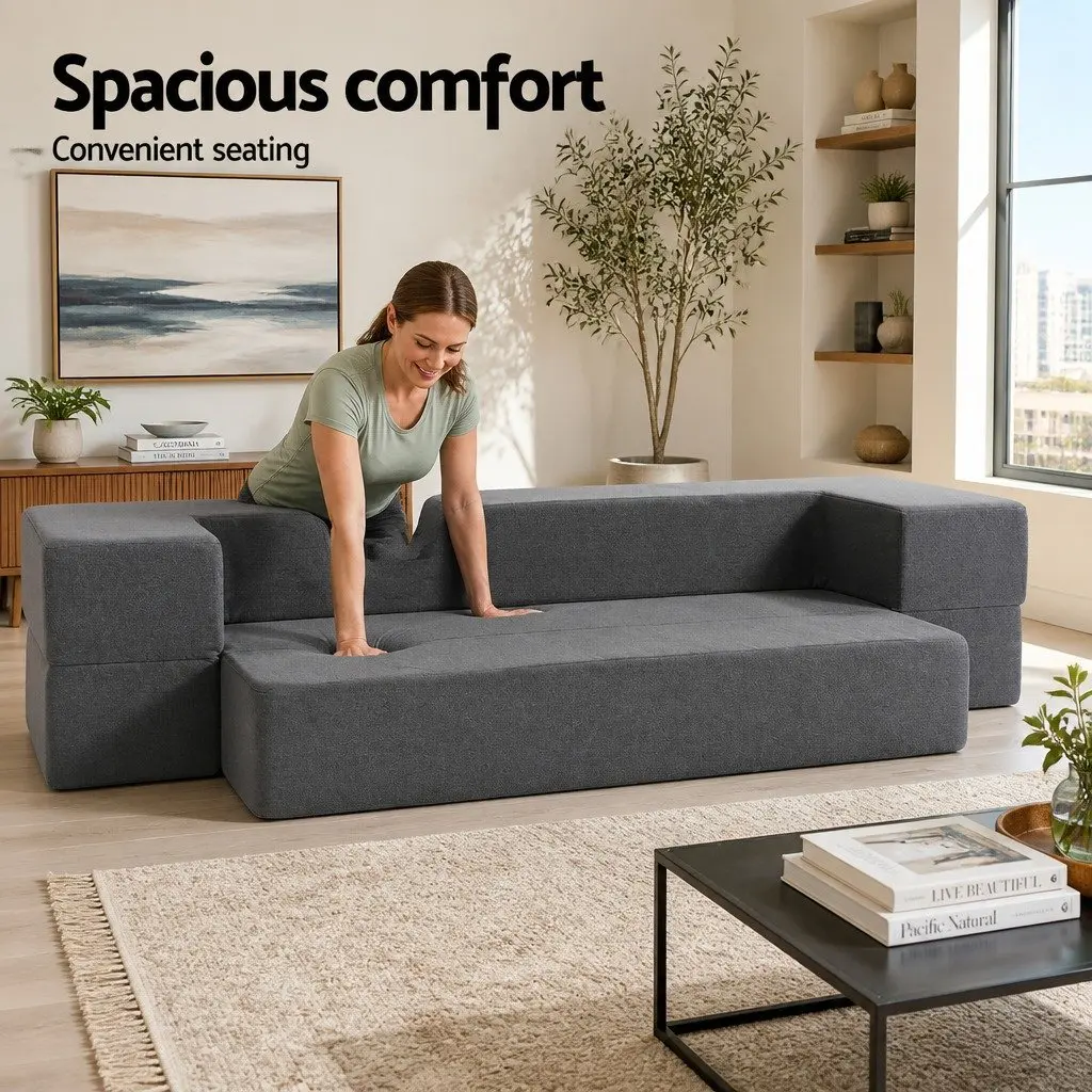 Foldable Mattress Grey Foam Sofa Bed Lounger Ottoman 190cm Removable Cover