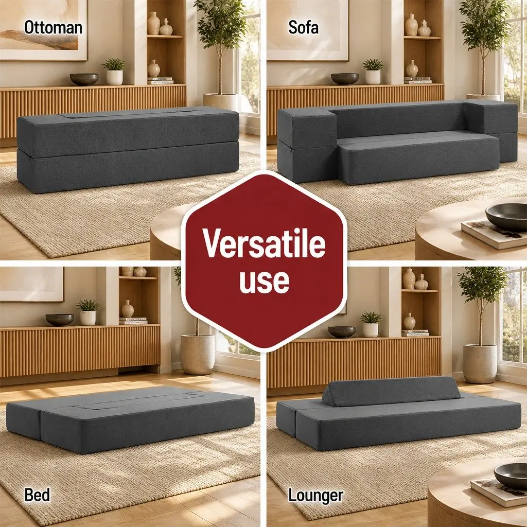 Foldable Mattress Grey Foam Sofa Bed Lounger Ottoman 190cm Removable Cover