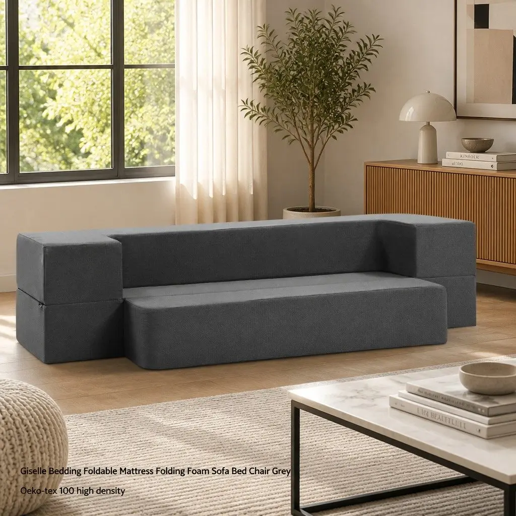 Foldable Mattress Grey Foam Sofa Bed Lounger Ottoman 190cm Removable Cover