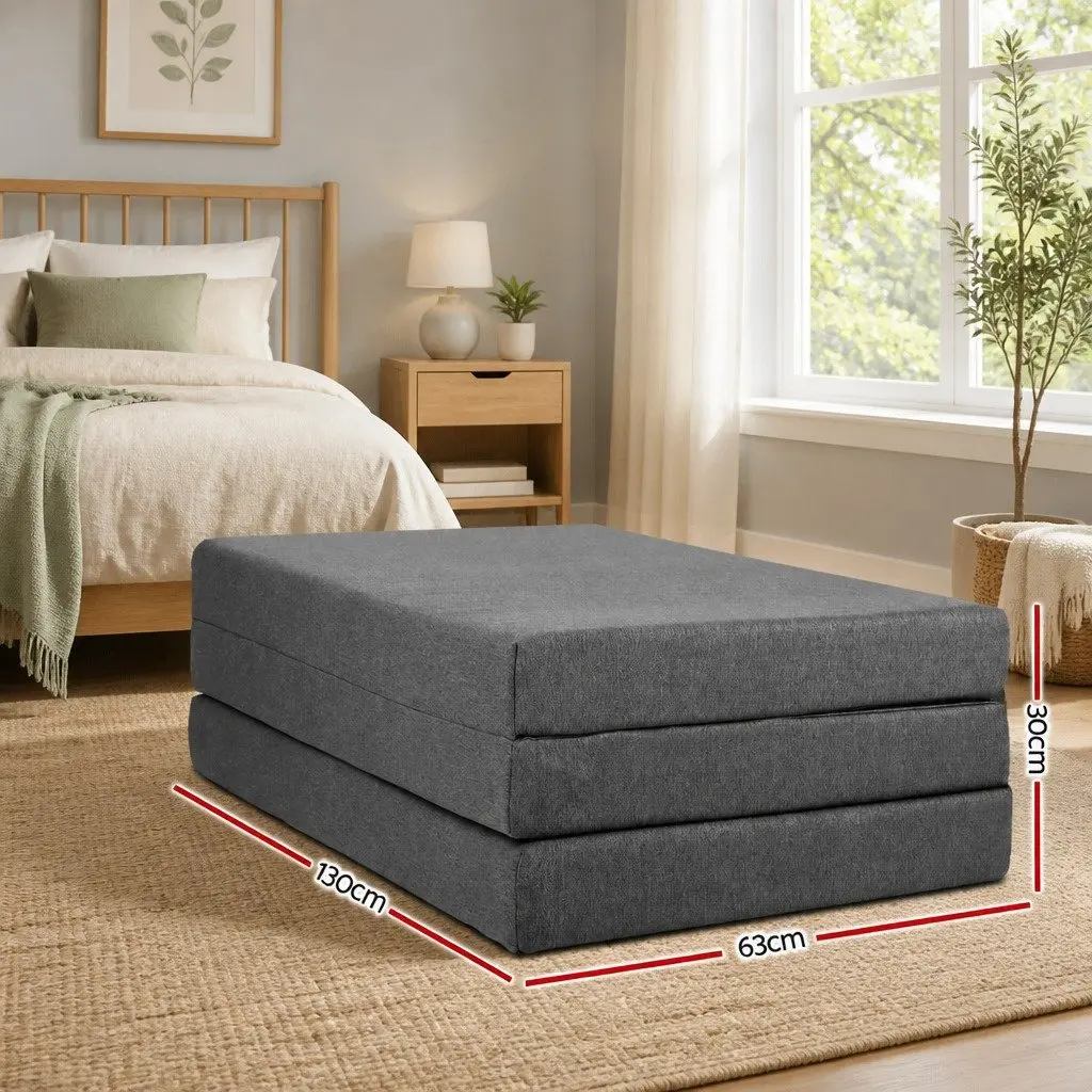 Foldable Mattress Grey Foam 190cm x 130cm Dual Function Sofa Portable Storage