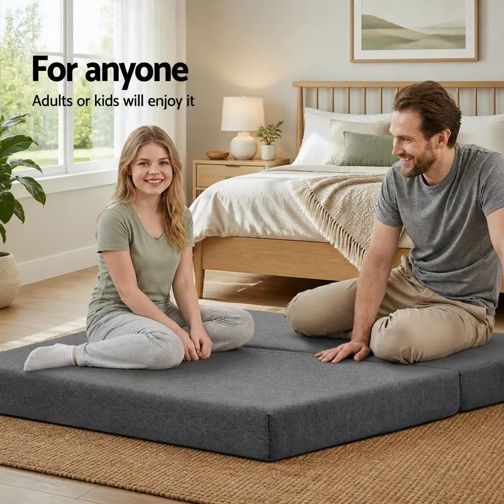 Foldable Mattress Grey Foam 190cm x 130cm Dual Function Sofa Portable Storage