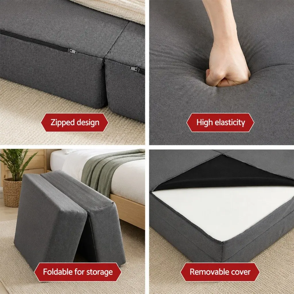 Foldable Mattress Grey Foam 190cm x 130cm Dual Function Sofa Portable Storage