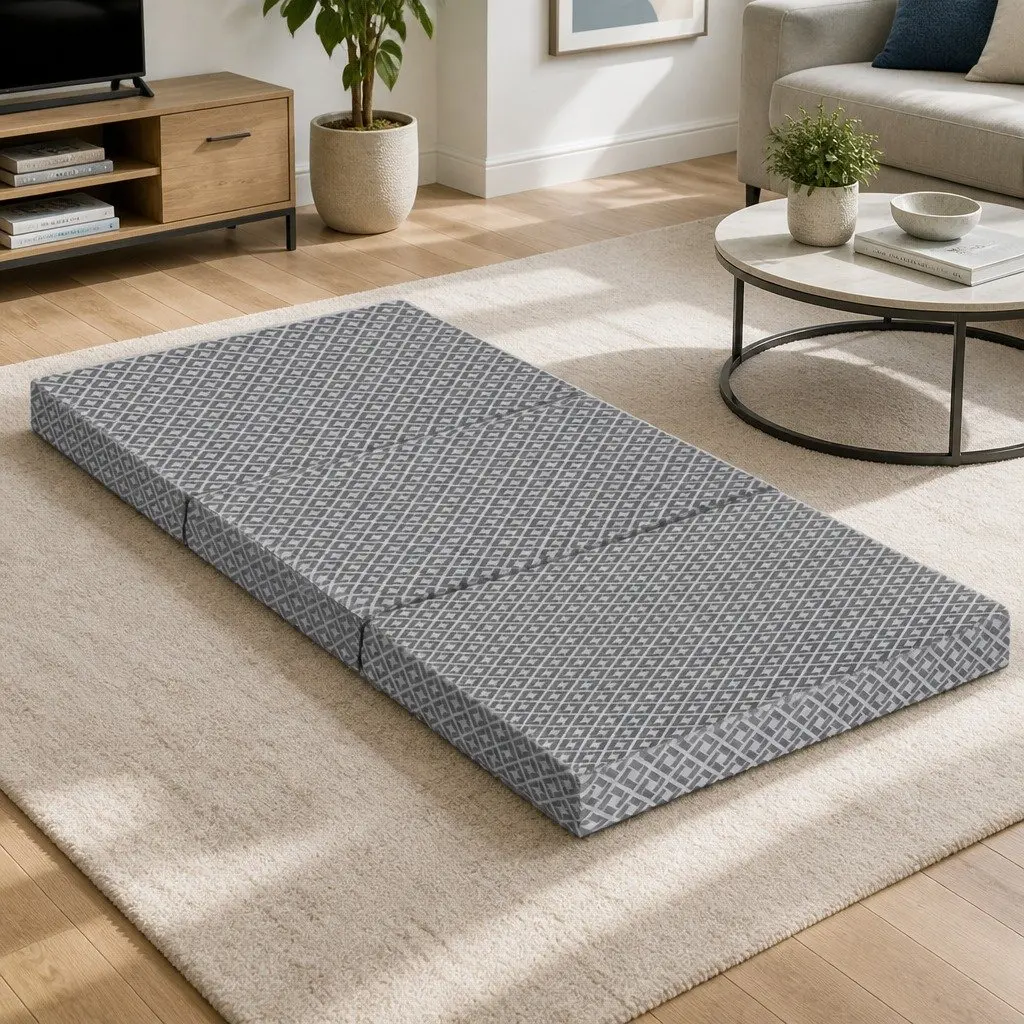 Foldable Memory Foam Mattress Trifold Grey 190cm x 78cm x 10cm