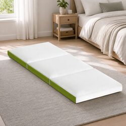 Foldable Foam Mattress Trifold Single Bed Chair Green White Portable Camping
