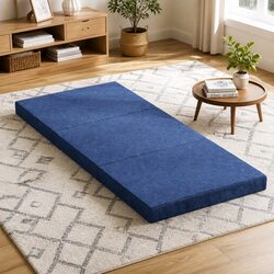 Foldable Single Mattress Foam Bed Chair Sofa Blue Folding Guest Sleeping