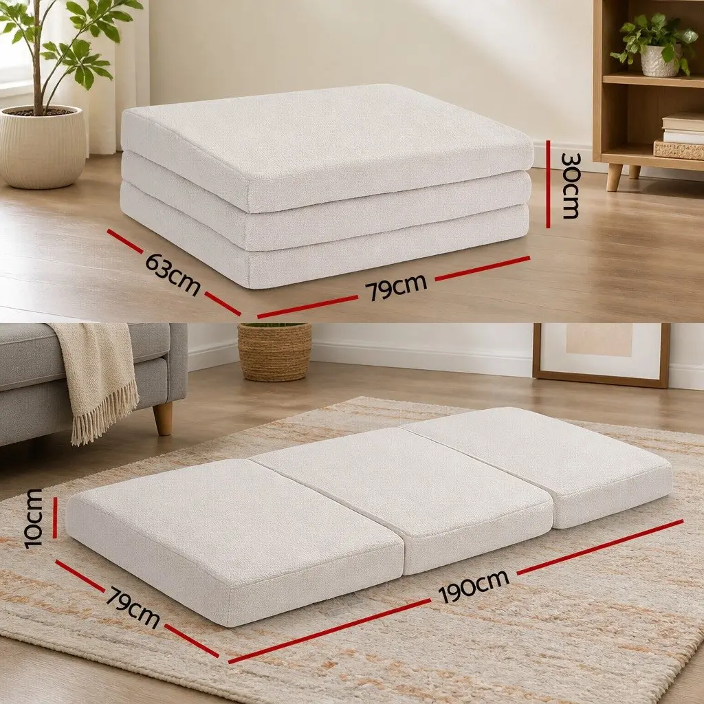 Foldable Foam Mattress 3-Fold Convertible Chair Bed Portable Single Sherpa