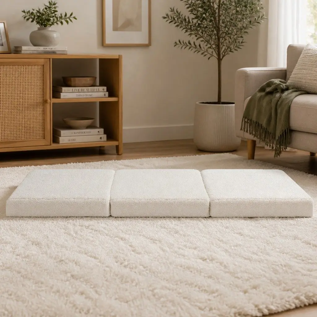 Foldable Foam Mattress 3-Fold Convertible Chair Bed Portable Single Sherpa