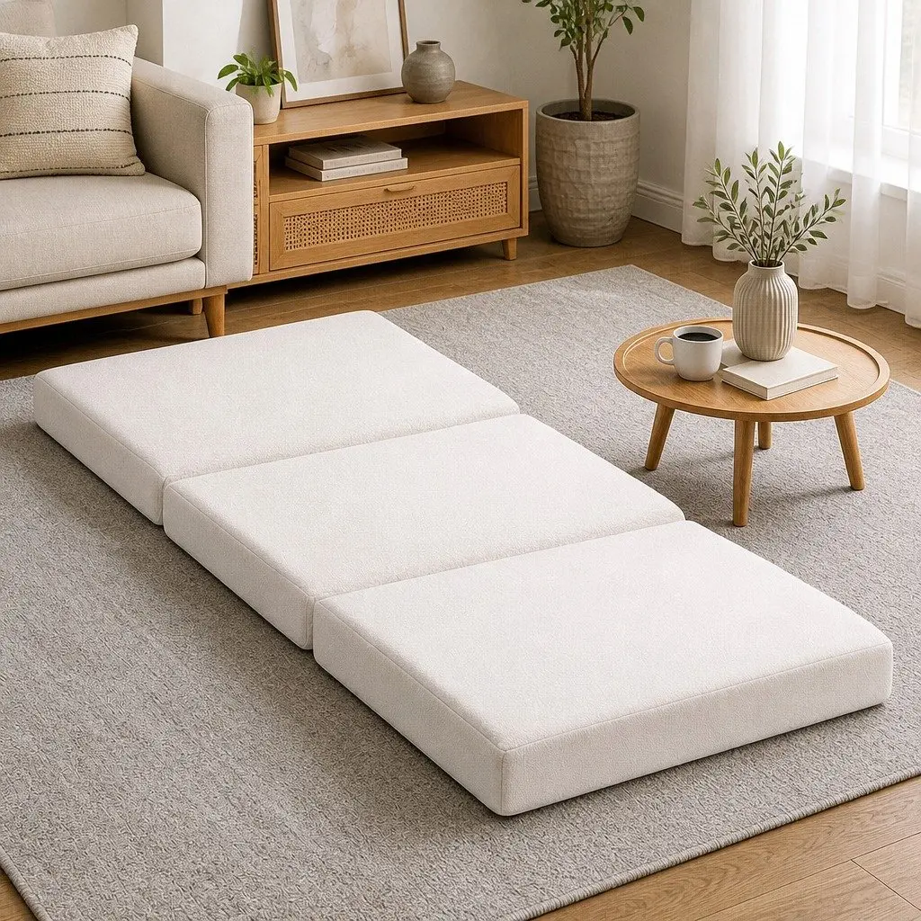 Foldable Foam Mattress 3-Fold Convertible Chair Bed Portable Single Sherpa