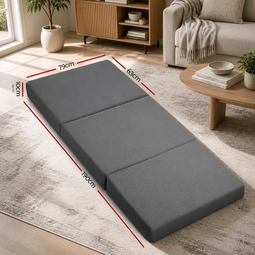 Foldable Mattress Chair Grey Polyester Medium Firmness 190cm x 79cm Removable Washable Cover