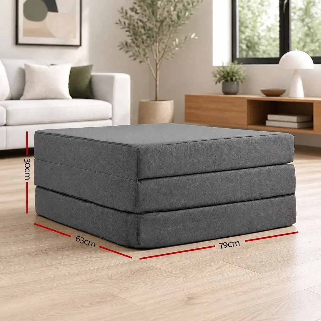 Foldable Mattress Chair Grey Polyester Medium Firmness 190cm x 79cm Removable Washable Cover
