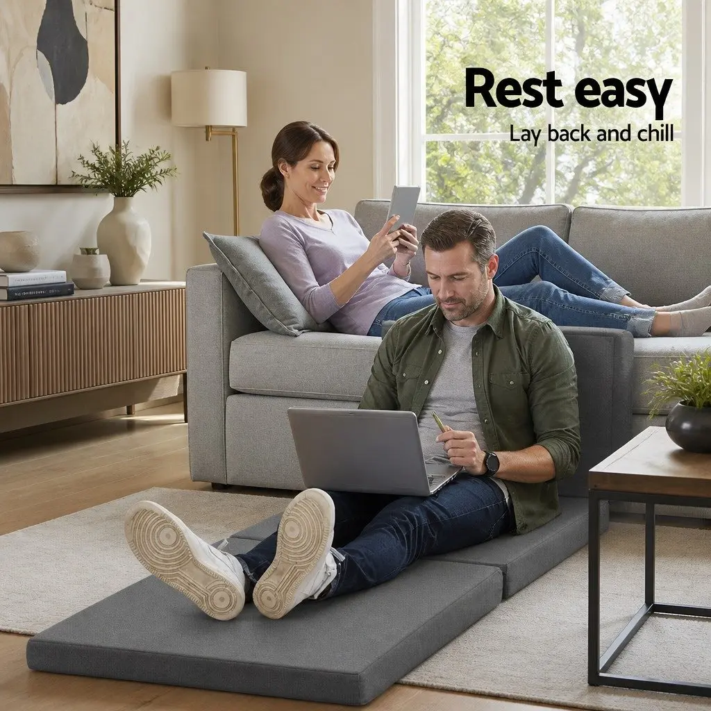 Foldable Mattress Chair Grey Polyester Medium Firmness 190cm x 79cm Removable Washable Cover