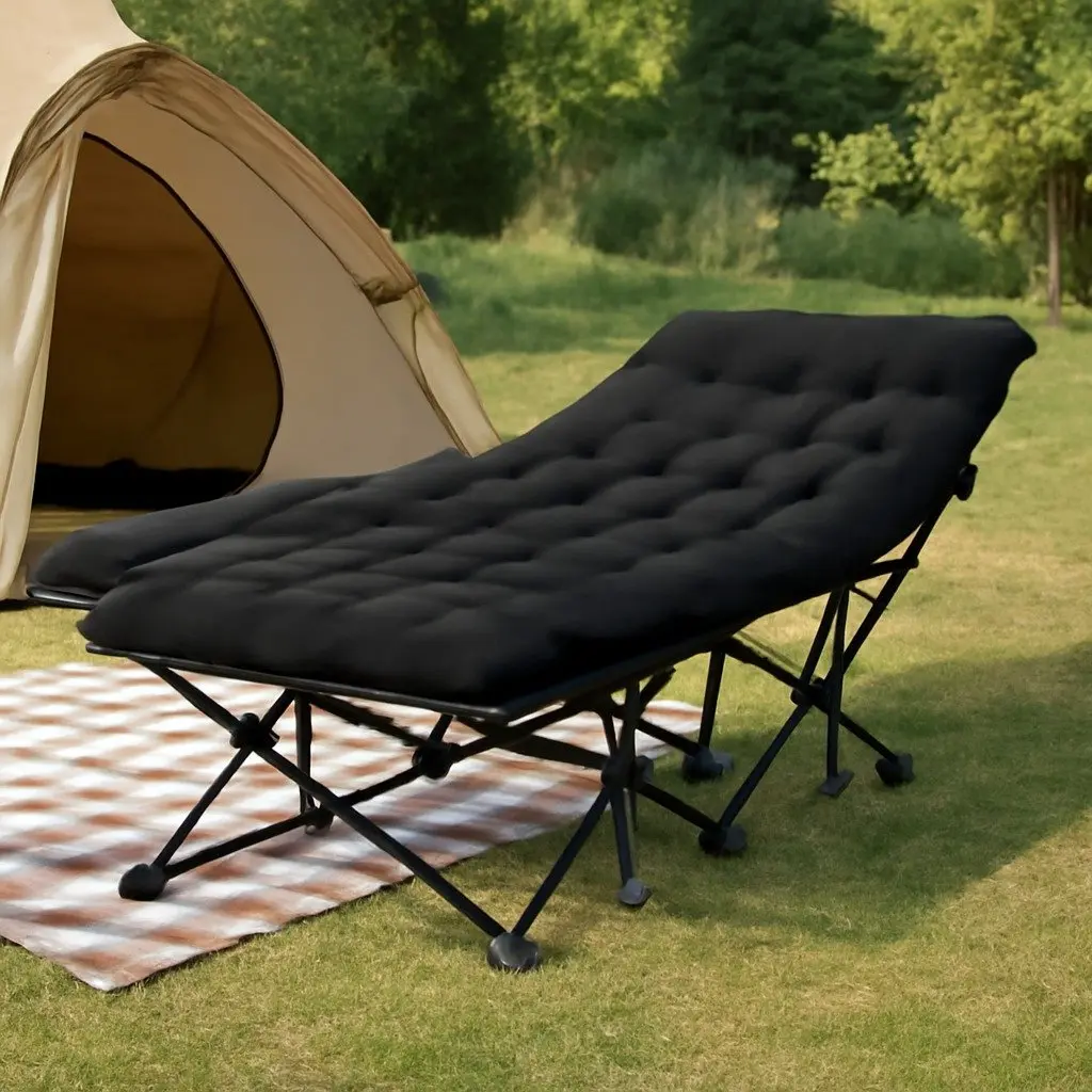 Folding Bed with Mattress Heavy Duty Black 185CM Portable Guest Sleeping