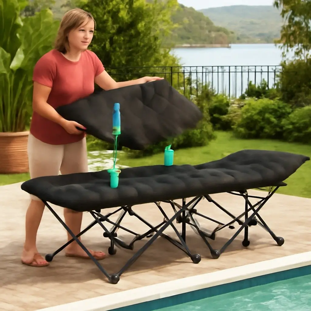 Folding Bed with Mattress Heavy Duty Black 185CM Portable Guest Sleeping