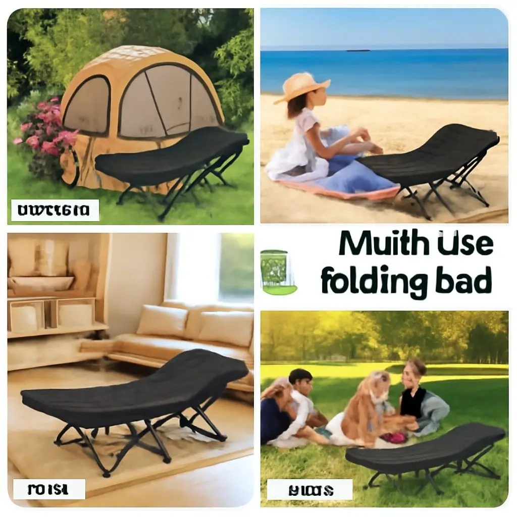Folding Bed with Mattress Heavy Duty Black 185CM Portable Guest Sleeping