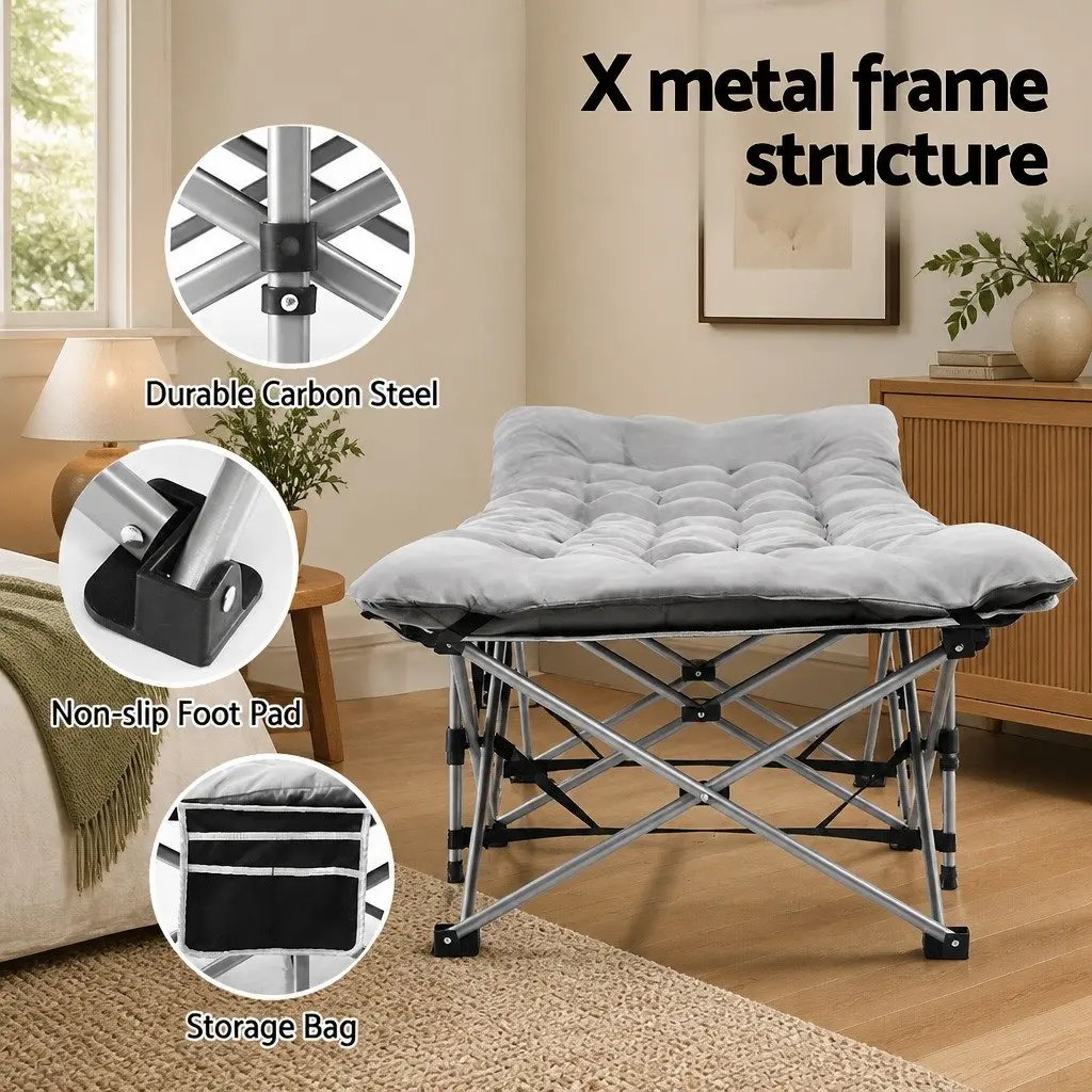 Folding Bed Portable Heavy Duty Steel Frame Grey 185cm with Removable Cotton Mattress