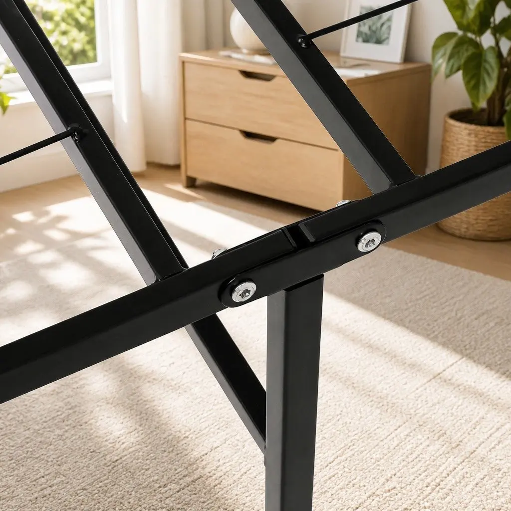 Folding Bed Frame Metal Base King Single Black Storage Foldable Platform