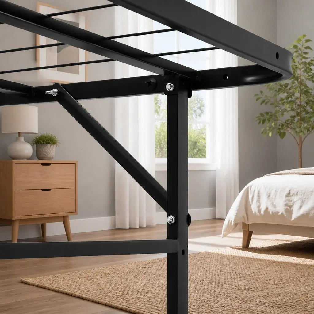 Queen Folding Bed Frame Metal Base Black Storage Under Bed Easy Assembly