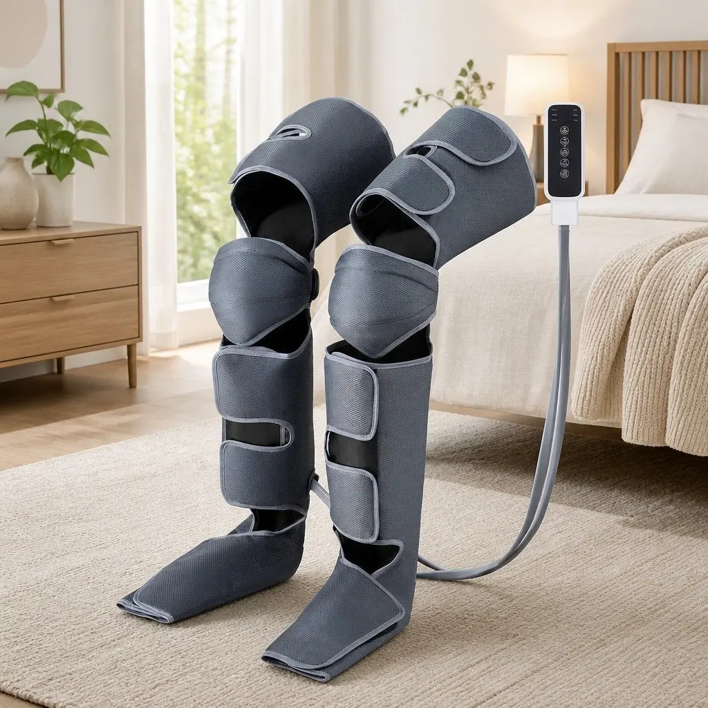 Leg Massager Air Compression Fabric Black 3 Modes Heating Relaxation