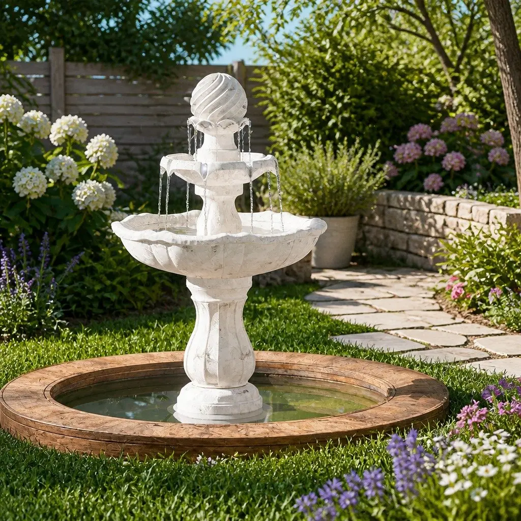 Solar Water Feature Three Tier Fountain Polyresin 90CM Ivory
