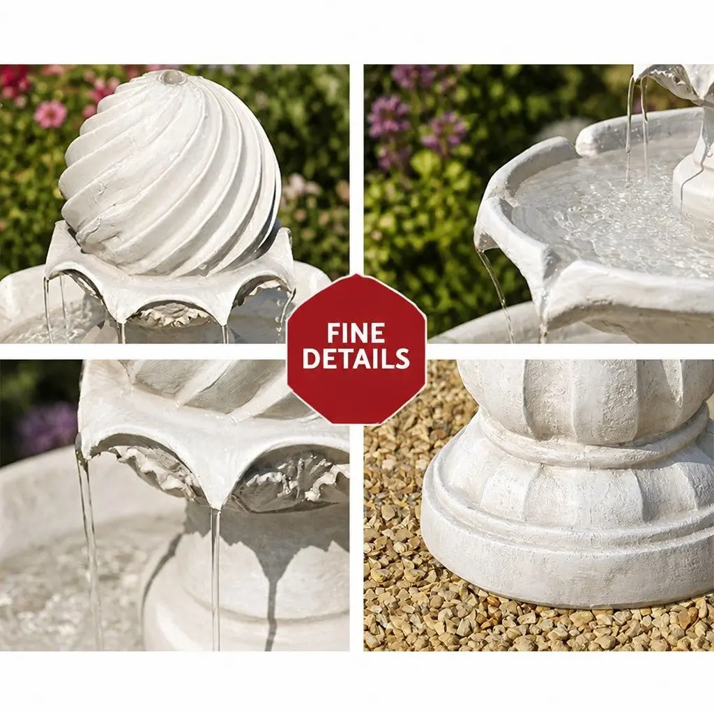 Solar Water Feature Three Tier Fountain Polyresin 90CM Ivory