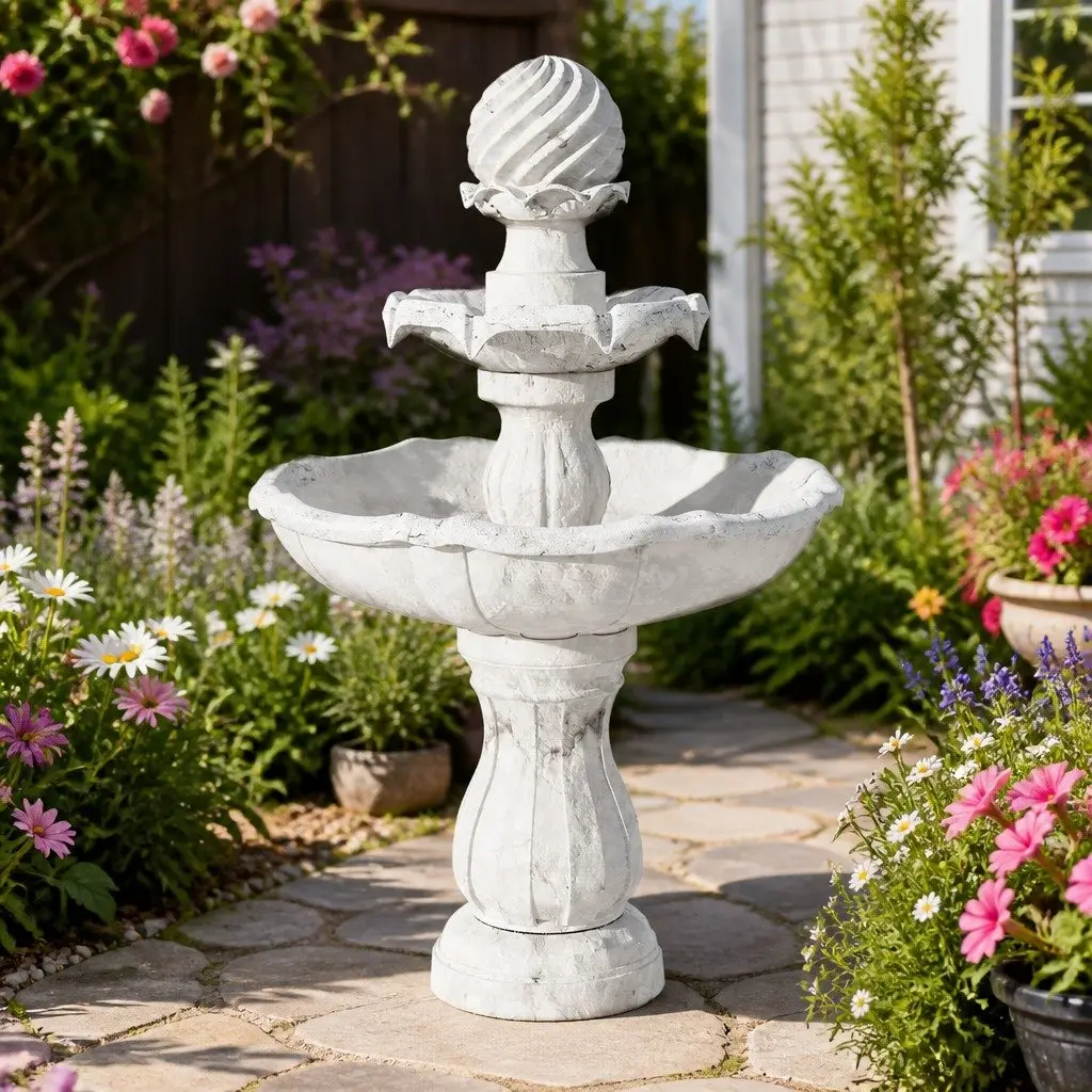 Solar Water Feature Three Tier Fountain Polyresin 90CM Ivory