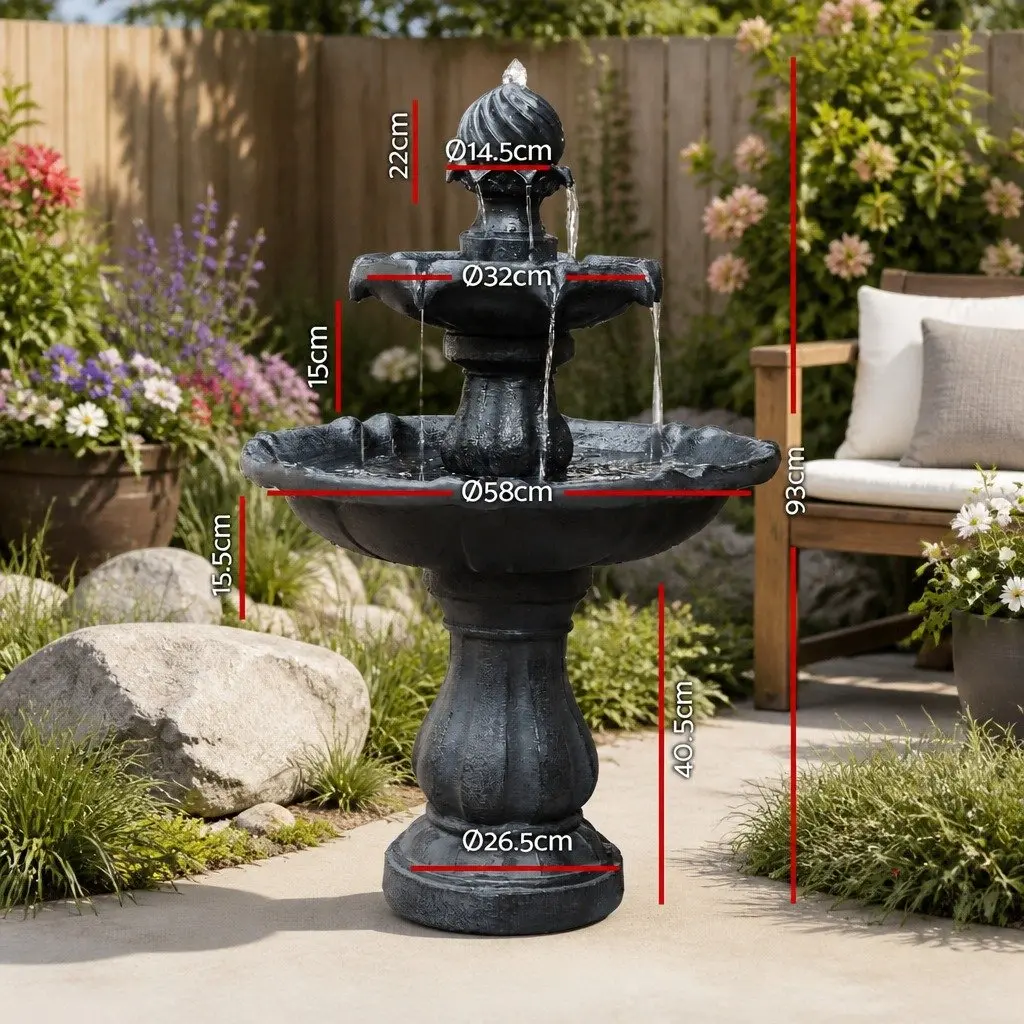 Solar Bird Bath Fountain Feature 3-Tier Pump Kit 93cm Black Polyresin