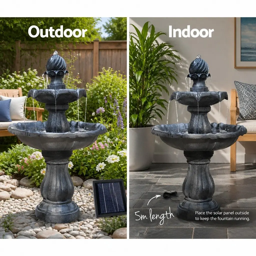 Solar Bird Bath Fountain Feature 3-Tier Pump Kit 93cm Black Polyresin