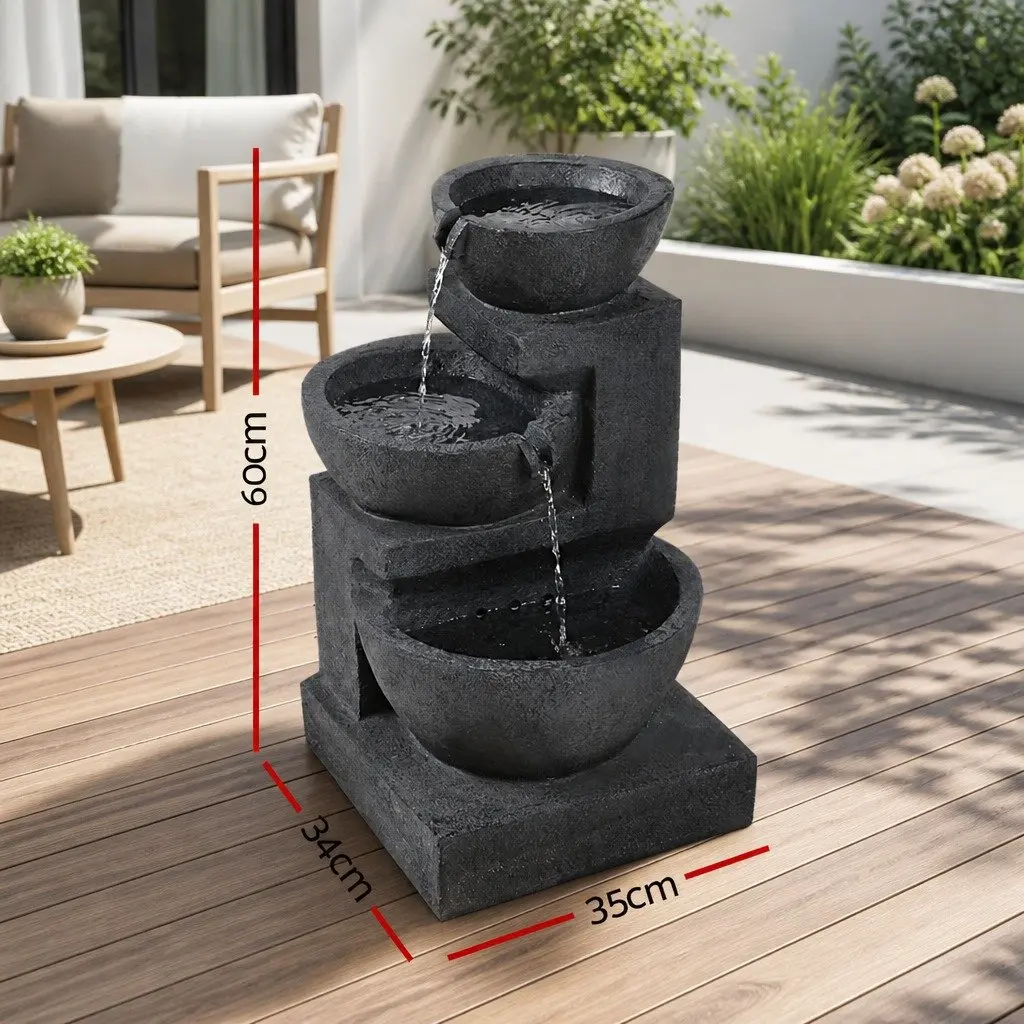 Solar Water Fountain Polyresin 60CM Blue Three-Tier Cascading Bowl with LED Lights