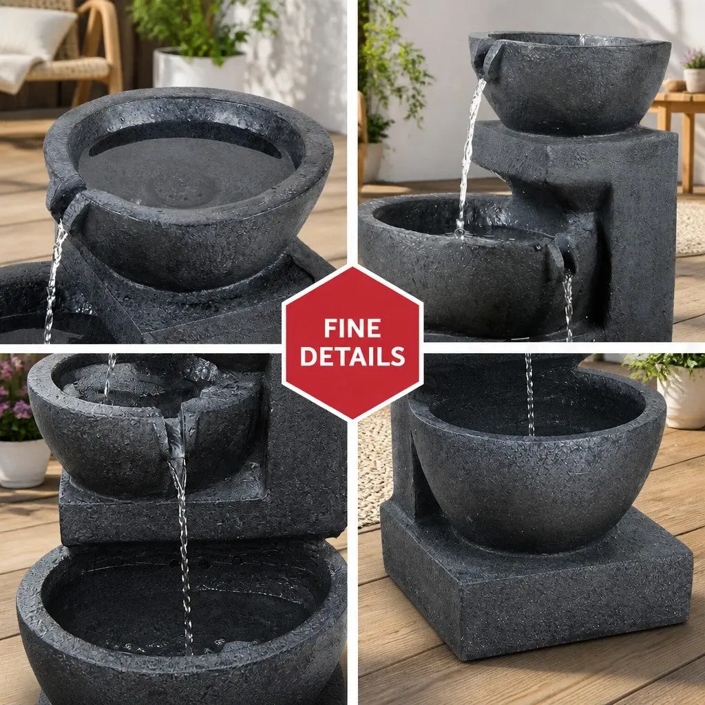 Solar Water Fountain Polyresin 60CM Blue Three-Tier Cascading Bowl with LED Lights