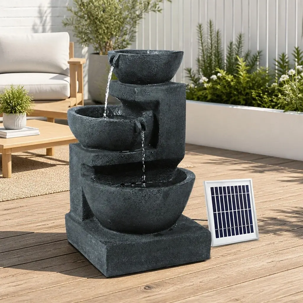 Solar Water Fountain Polyresin 60CM Blue Three-Tier Cascading Bowl with LED Lights