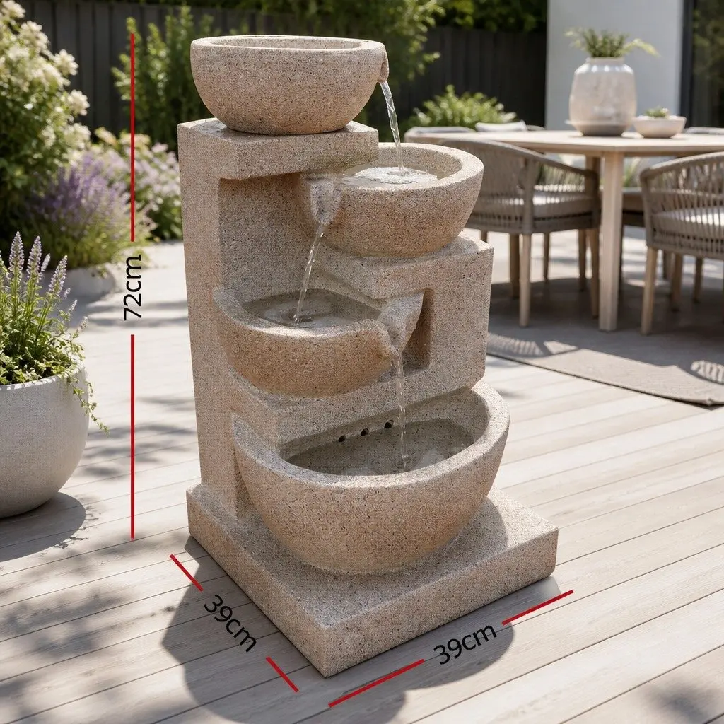 Solar Water Fountain Polyresin 72CM Height Sand Four-Tier Cascading LED Garden Decor