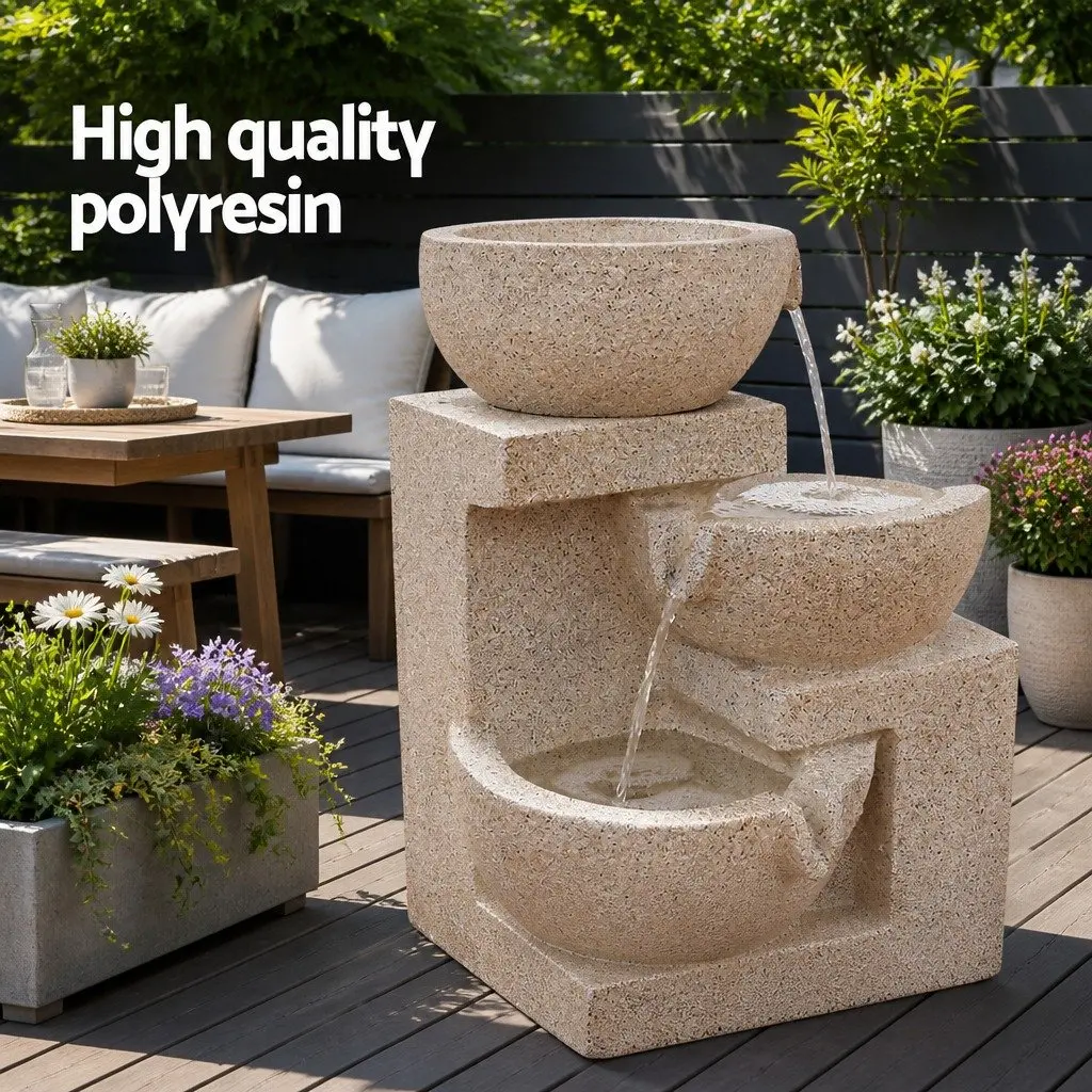 Solar Water Fountain Polyresin 72CM Height Sand Four-Tier Cascading LED Garden Decor