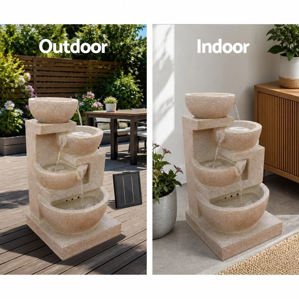 Solar Water Fountain Polyresin 72CM Height Sand Four-Tier Cascading LED Garden Decor