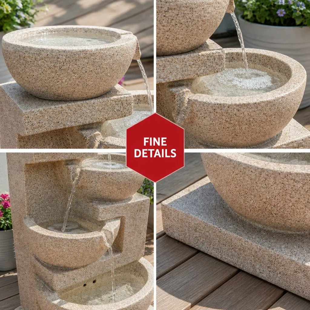 Solar Water Fountain Polyresin 72CM Height Sand Four-Tier Cascading LED Garden Decor