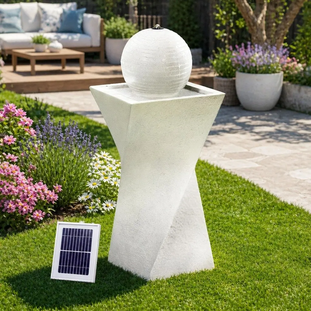 Solar Fountain Water Feature Polyresin 85CM Cream