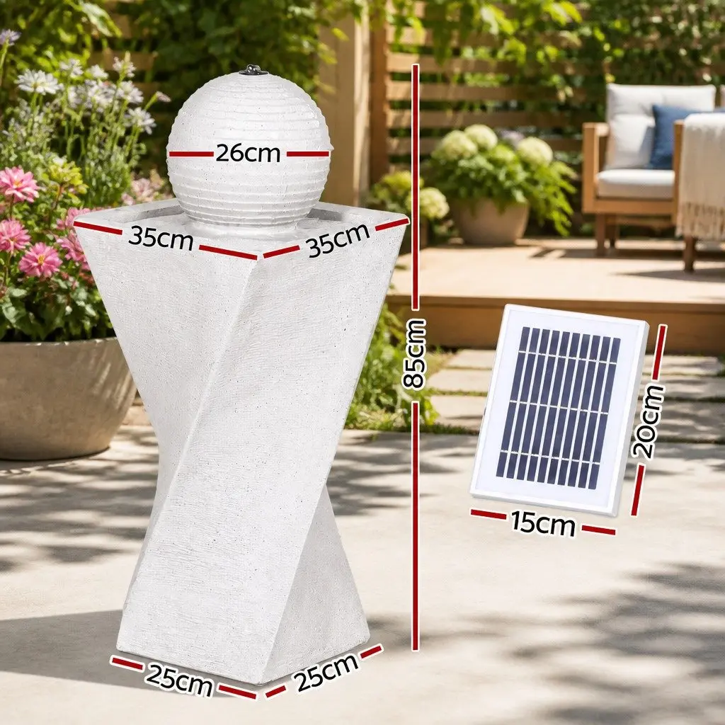 Solar Fountain Water Feature Polyresin 85CM Cream