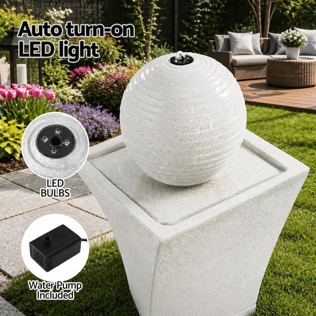 Solar Fountain Water Feature Polyresin 85CM Cream