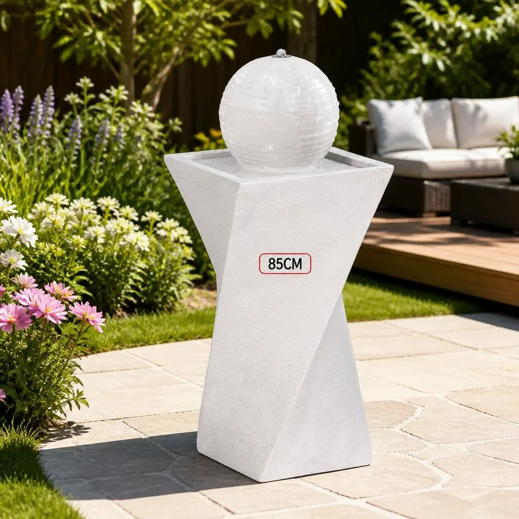 Solar Fountain Water Feature Polyresin 85CM Cream