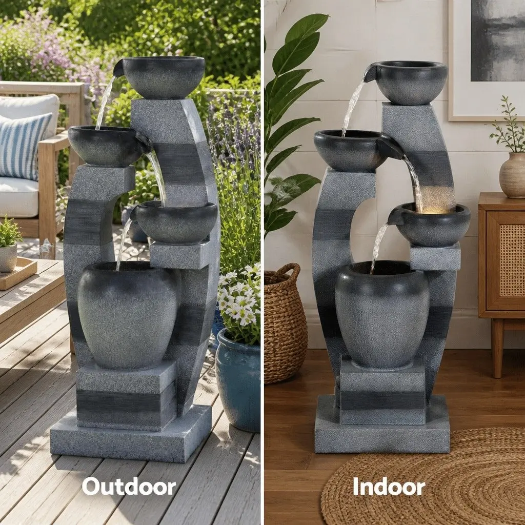 Solar Fountain 4-Tier Cascading Polyresin 39 x 26 x 90cm Grey