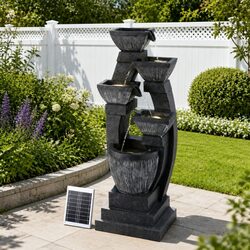 5-Tier Cascading Solar Fountain Water Feature Indoor Outdoor Garden Decoration