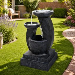 Solar Water Fountain 3-Tier Cascading Mushroom LED Light Garden Outdoor Feature