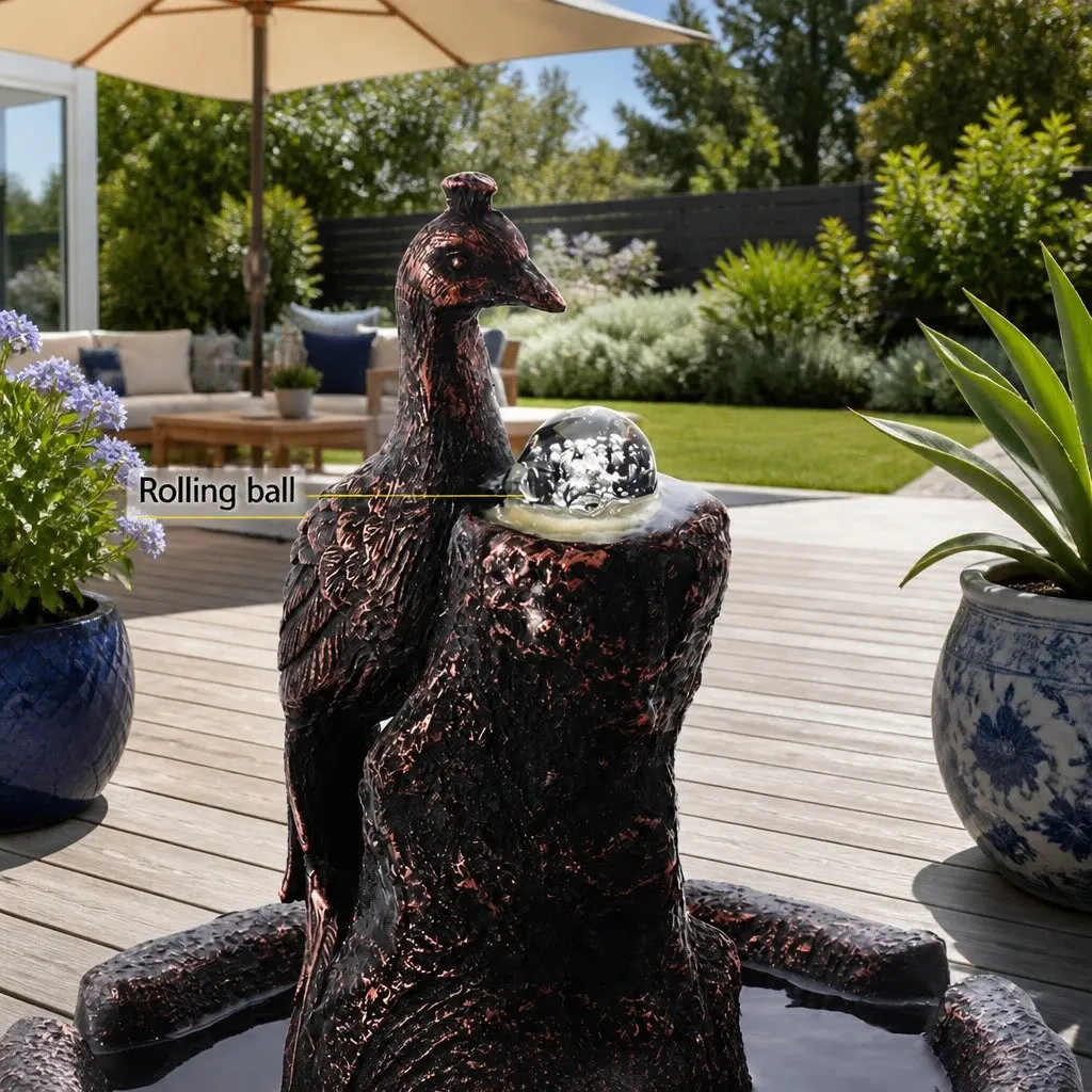 Solar Water Feature Tier Fountain Bird Bath Garden 106CM Peacock Brown Outdoor