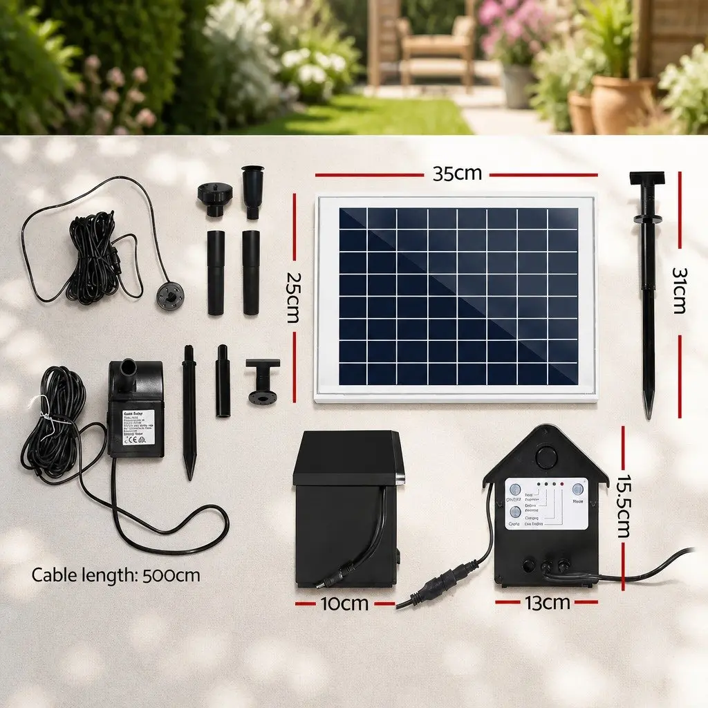 Solar Pond Pump Submersible Water Fountain LED Lights Battery Kit 6.6FT Lift