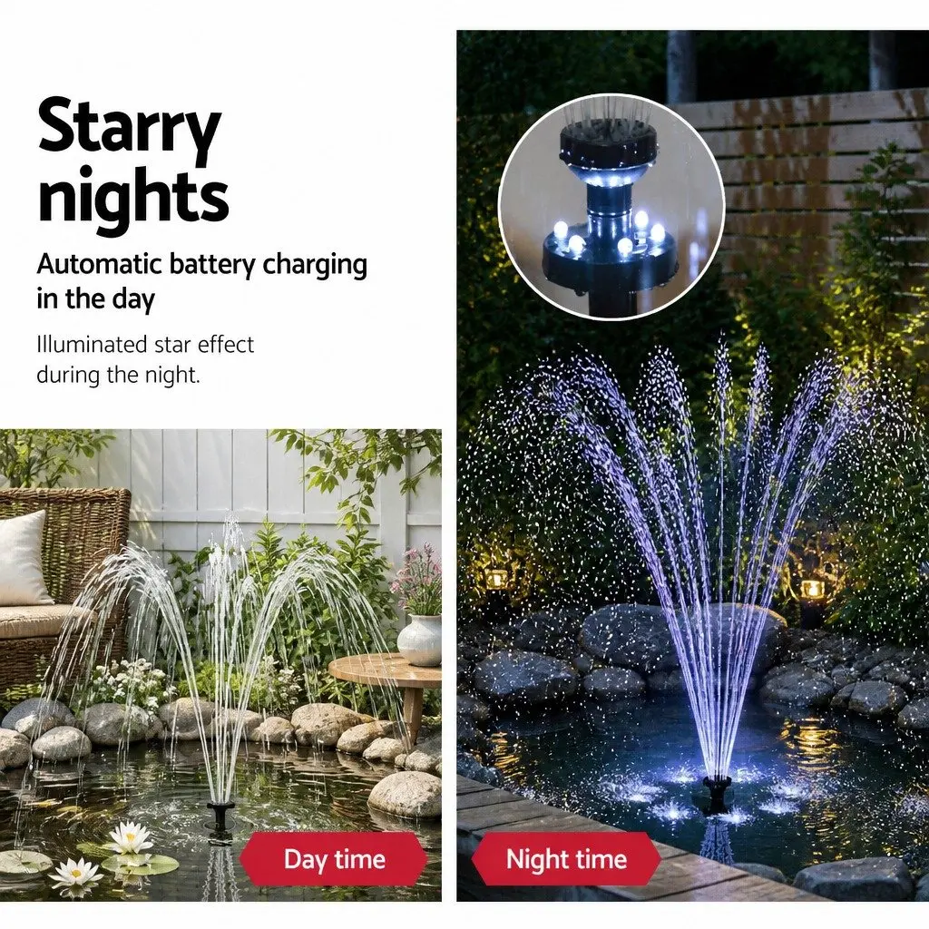 Solar Pond Pump Submersible Fountain Water Feature LED Lights Battery Kit 4FT