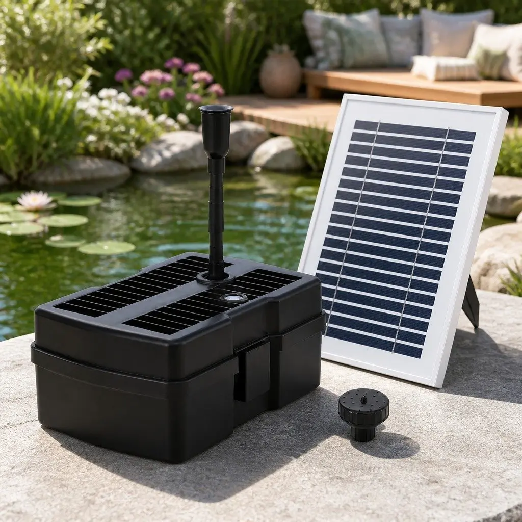 Solar Submersible Water Pond Fountain Pump with Filter Box 4.6FT 470L/H Black